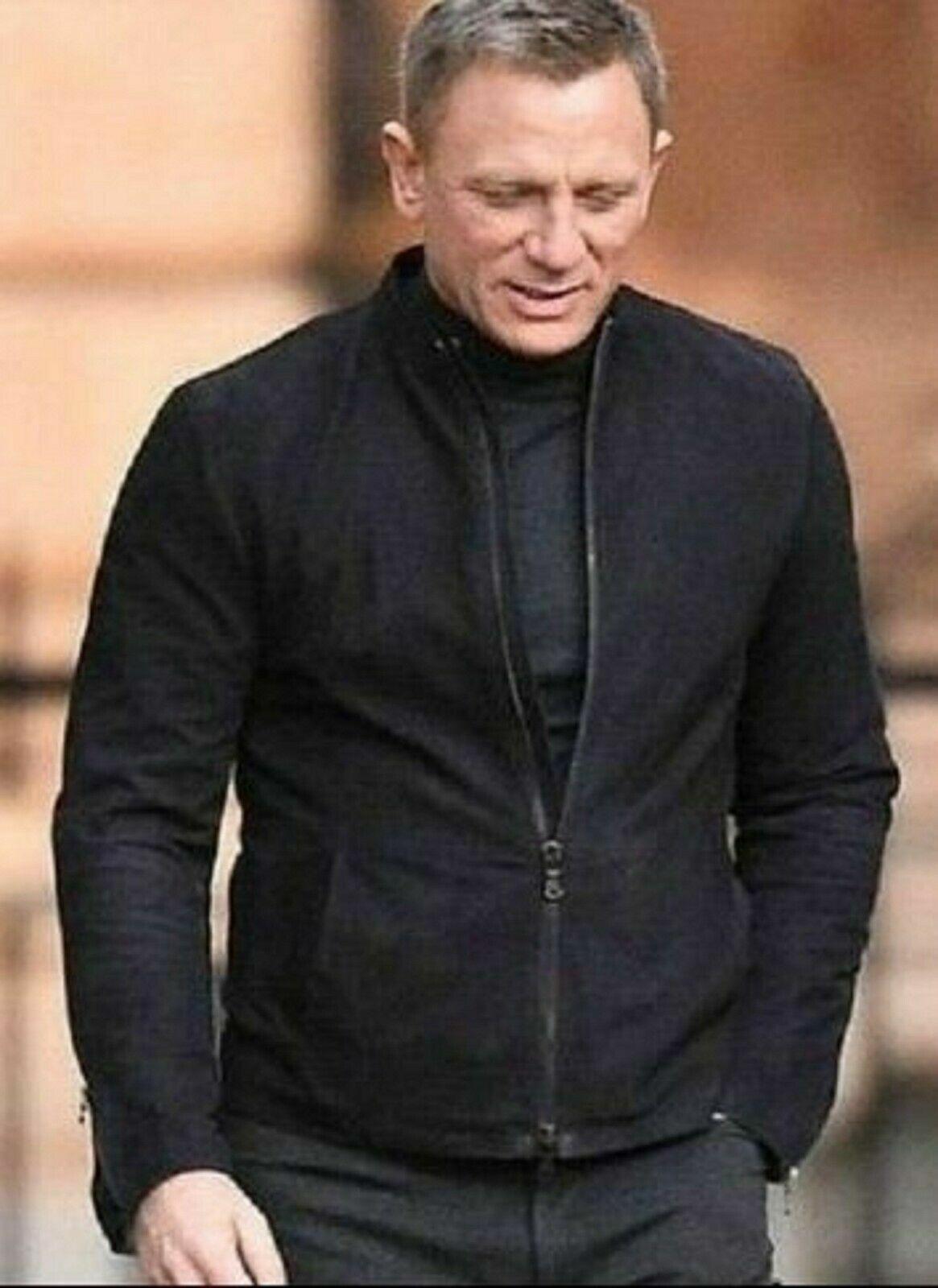 Men's James Bond 007 Slim-fit Spectre Daniel Craig Style Black Suede Leather Jacket