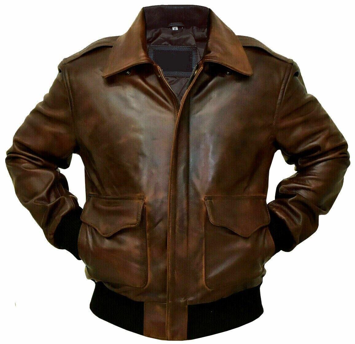 Men's A-2 Aviator Distressed Brown Genuine Flight Bomber Leather Jacket