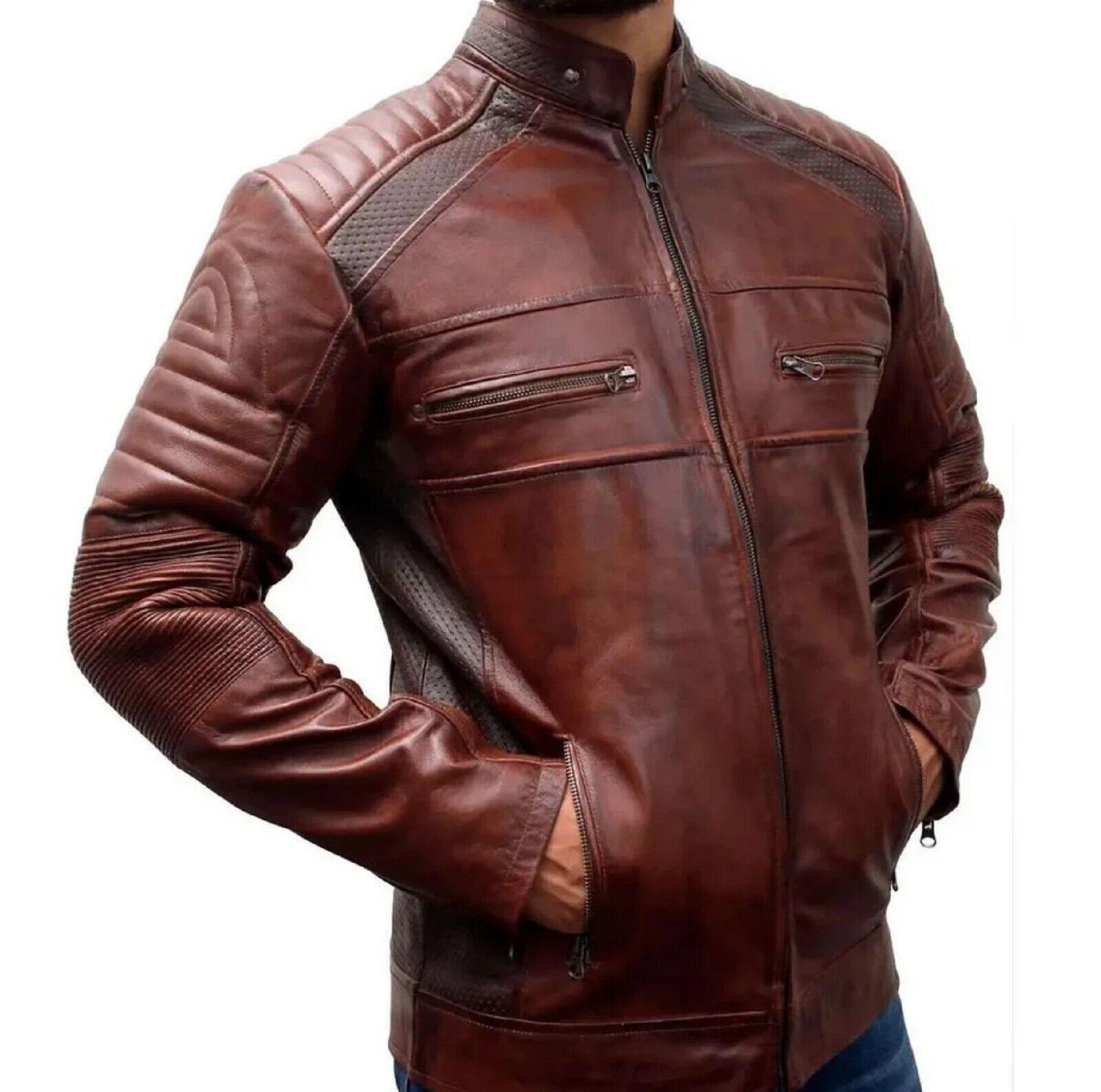 Café Racer Vintage Brown Men’s Real Leather Jacket || Distressed Waxed Jacket